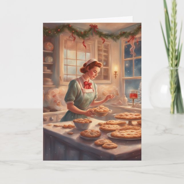 Vintage 50's Christmas Kitchen Baking Card (Front)