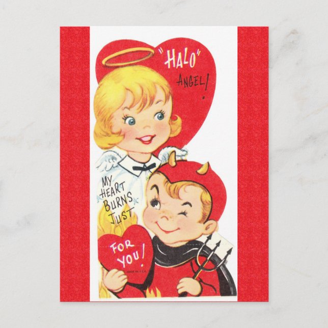 Vintage 50's Devil and Angel Valentine Postcard (Front)