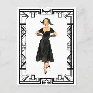 Vintage 50s Evening Retro Fashion Illustration Postcard