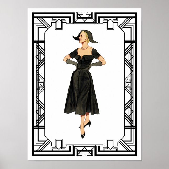 Vintage 50s Evening Retro Fashion Illustration Poster (Front)