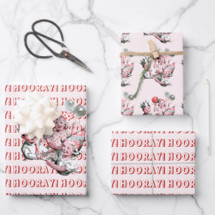 Vintage 50s Hooray! Children Birthday Party Wrapping Paper Sheet