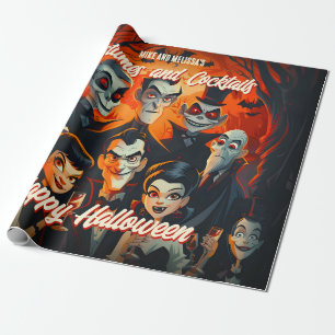 Vintage 50s Orange and Black Mid-Century Halloween Wrapping Paper