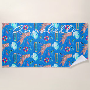 Vintage 50s Pool Party Personalised  Beach Towel