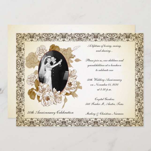 Vintage 50th Anniversary Celebration Invitation (Front/Back)