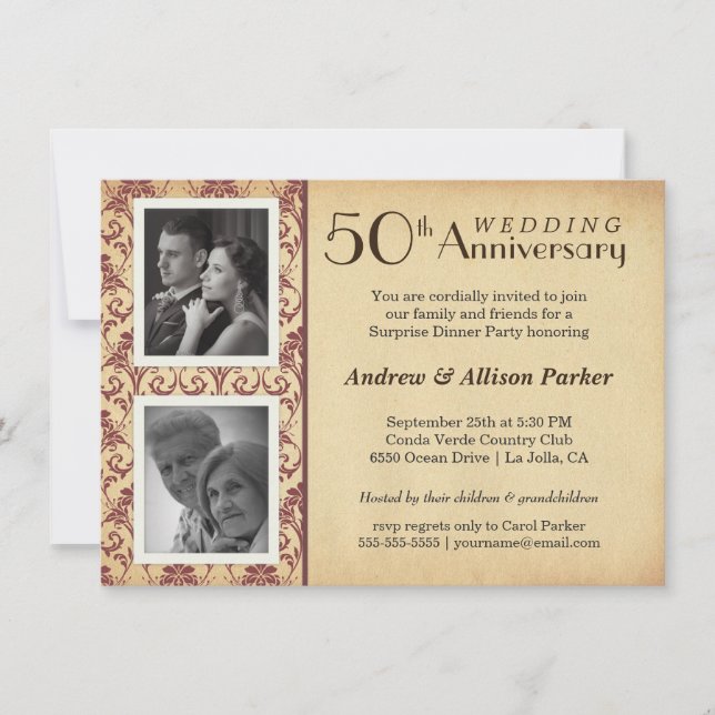 Vintage 50th Anniversary Two Photos Invitation (Front)