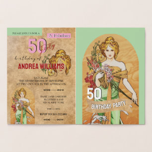 Vintage 50th Birthday Party, Gold Spring Goddess Foil Card