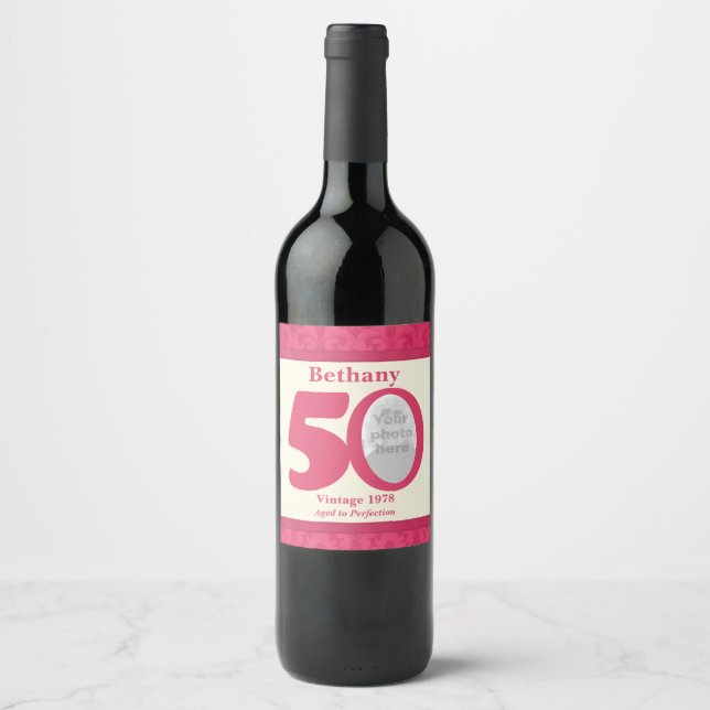 Vintage 50th birthday photo custom wine labels (Front)