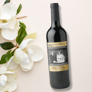 Vintage 50th Wedding Anniversary   Gold Foil Wine Label