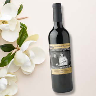 Vintage 50th Wedding Anniversary | Gold Foil Wine Label