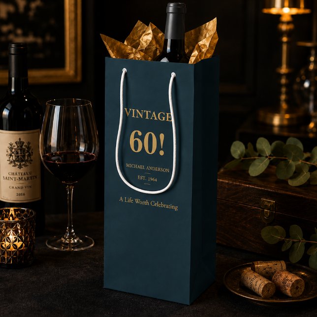 Vintage 60 Wine Favour Tote Gift Bag (Elegant wine tote for a sophisticated 60th birthday celebration.)