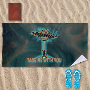 Vintage 60's Style Flying Saucer  Beach Towel