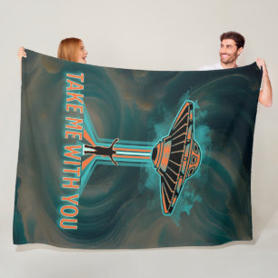 Vintage 60's Style Flying Saucer Fleece Blanket