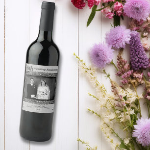Vintage 60th Wedding Anniversary Silver Foil Wine Label