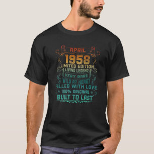 Vintage 64 Years Old April 1958 64Th Birthday Gift T-Shirt