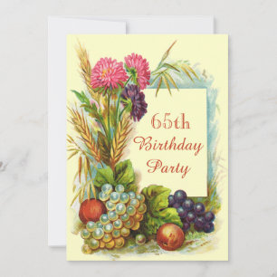 Vintage 65th Birthday Colourful Fruits & Flowers Invitation