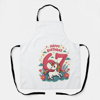 Vintage 67th Birthday Unicorn Rainbow Cute Cartoon Apron