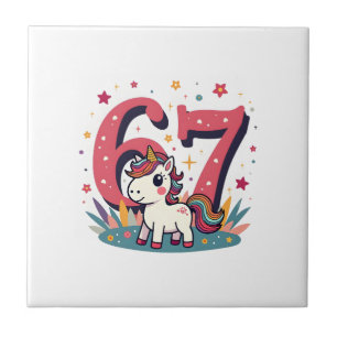 Vintage 67th Birthday Unicorn Rainbow Cute Cartoon Ceramic Tile