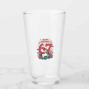 Vintage 67th Birthday Unicorn Rainbow Cute Cartoon Glass