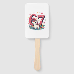 Vintage 67th Birthday Unicorn Rainbow Cute Cartoon Hand Fan