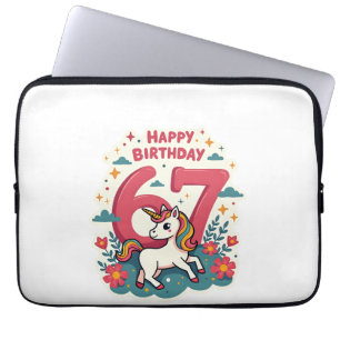 Vintage 67th Birthday Unicorn Rainbow Cute Cartoon Laptop Sleeve