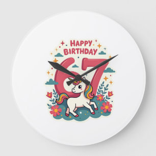 Vintage 67th Birthday Unicorn Rainbow Cute Cartoon Large Clock