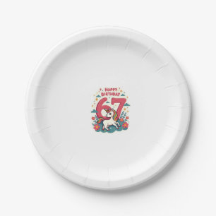 Vintage 67th Birthday Unicorn Rainbow Cute Cartoon Paper Plate