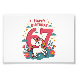 Vintage 67th Birthday Unicorn Rainbow Cute Cartoon Photo Print