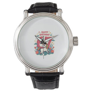 Vintage 67th Birthday Unicorn Rainbow Cute Cartoon Watch