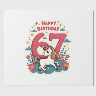 Vintage 67th Birthday Unicorn Rainbow Cute Cartoon Wrapping Paper