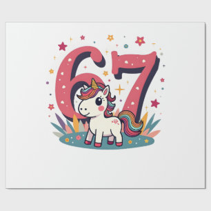 Vintage 67th Birthday Unicorn Rainbow Cute Cartoon Wrapping Paper