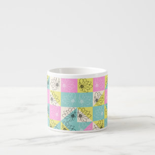 Vintage 70s Chequerboard Spring Flowers Pattern Espresso Cup