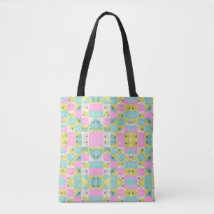 Vintage 70s Chequerboard Spring Flowers Pattern Tote Bag