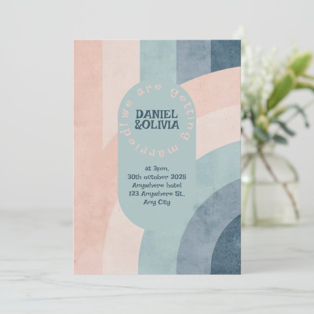 Vintage 70s Rainbow Wedding Invitation (Standing Front)