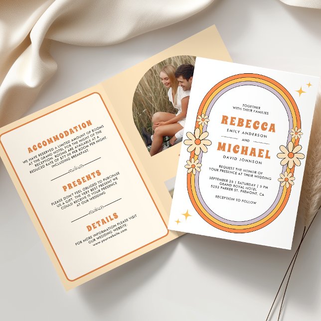 Vintage 70s Retro Colourful Groovy Frame Wedding Invitation (Creator Uploaded)