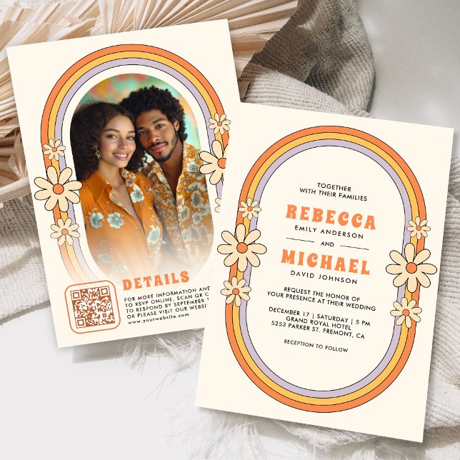 Vintage 70s Retro Colourful Groovy Frame Wedding Invitation (Creator Uploaded)