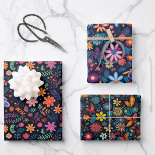 Vintage 70s Retro Hippie Style Flower Power Boho Wrapping Paper Sheet
