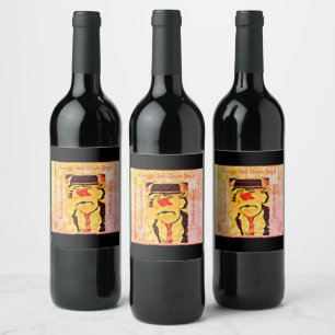 Vintage 70s Sad Clown Drawing (D1) Editable  Wine Label