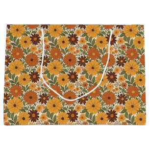 vintage 70s styled floral/flower large gift bag