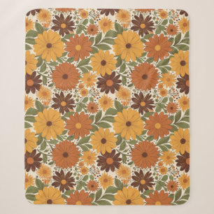 vintage 70s styled floral/flower sherpa blanket
