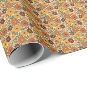 vintage 70s styled floral/flower wrapping paper