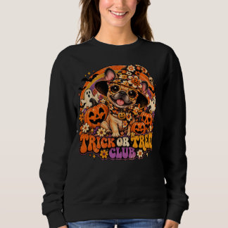 Vintage 70s Trick or Treat Frenchie Witch Sweatshirt