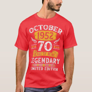 Vintage 70th Birthday October 1952 70 Years Old G T-Shirt