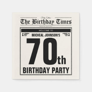 Vintage 70th Birthday Old Newspaper Funny Custom Napkin