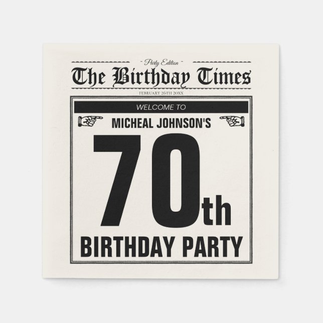 Vintage 70th Birthday Old Newspaper Funny Custom Napkin (Front)