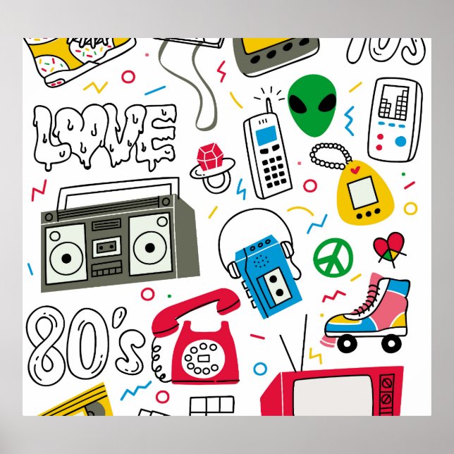 Vintage 80's 90's doodle collection. poster (Front)
