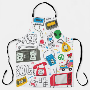 Vintage 80's 90's doodle with boom box, television apron