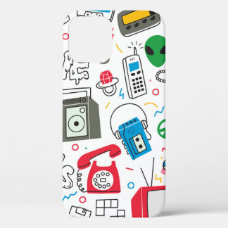 Vintage 80's 90's doodle with boom box, television iPhone 12 case