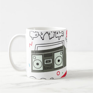 Vintage 80's 90's doodle with boom box, television coffee mug