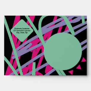 Vintage 80s Black Aqua Blue Pink Purple Girly Art  Envelope