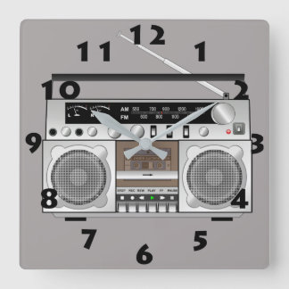 VINTAGE 80's CLASSIC RADIO TAPE PLAYER  Square Wall Clock